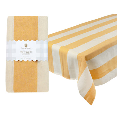 Yellow Stripe Cotton XL Tablecloth - 160cm x 250cm | Summer Tableware |