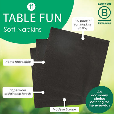 Talking Tables Black Paper Napkins - 100 Pack | Everyday Napkins |