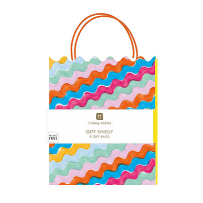 Wavy Multi Coloured Paper Gift Bags - 8 Pack