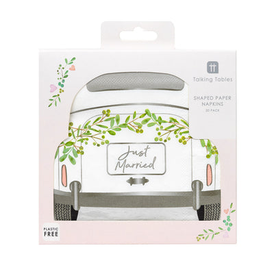 Botanical Bride 'Just Married' Car Shaped Paper Napkins - 16 Pack