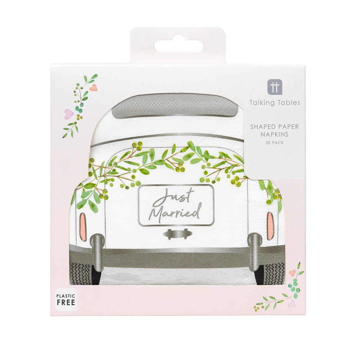 Botanical Bride 'Just Married' Car Shaped Paper Napkins - 16 Pack