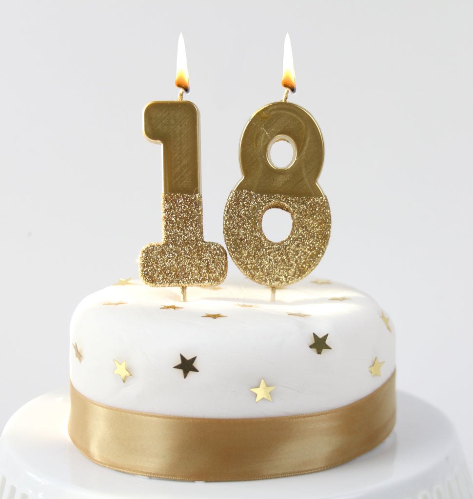 Gold Glitter Number Birthday Candles Starter Set - Numbers 0-9