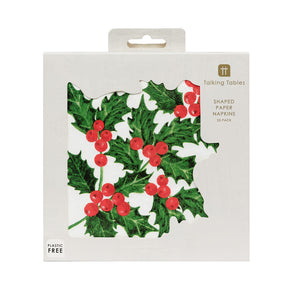 Botanical Holly Shaped Napkins - 20 Pack