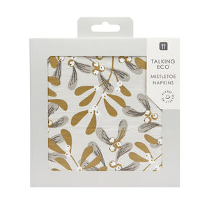Gold Mistletoe Christmas Napkins - 20 Pack