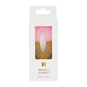 Pink Glitter Number Candle - 0