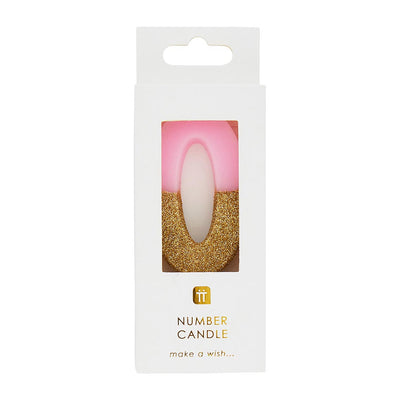 Pink Glitter Number Candle - 0