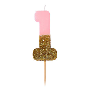Pink Glitter Number Candle - 1