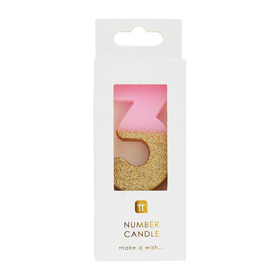 Pink Glitter Number Candle - 3