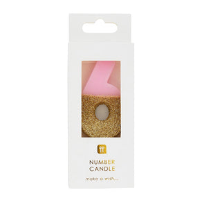 Pink Glitter Number Candle - 6