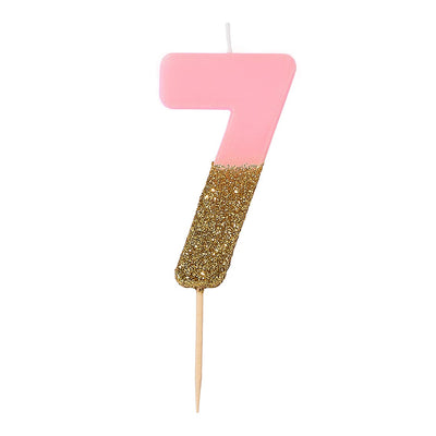 Pink Glitter Number Candle - 7