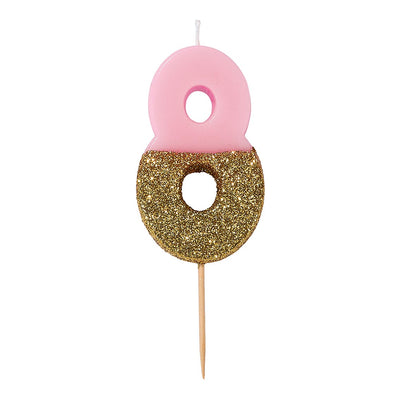 Pink Glitter Number Candle - 8