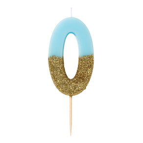 Blue Glitter Number Candle - 0