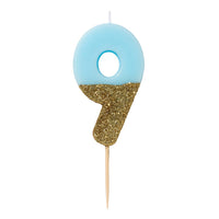 Blue Glitter Number Candle - 9