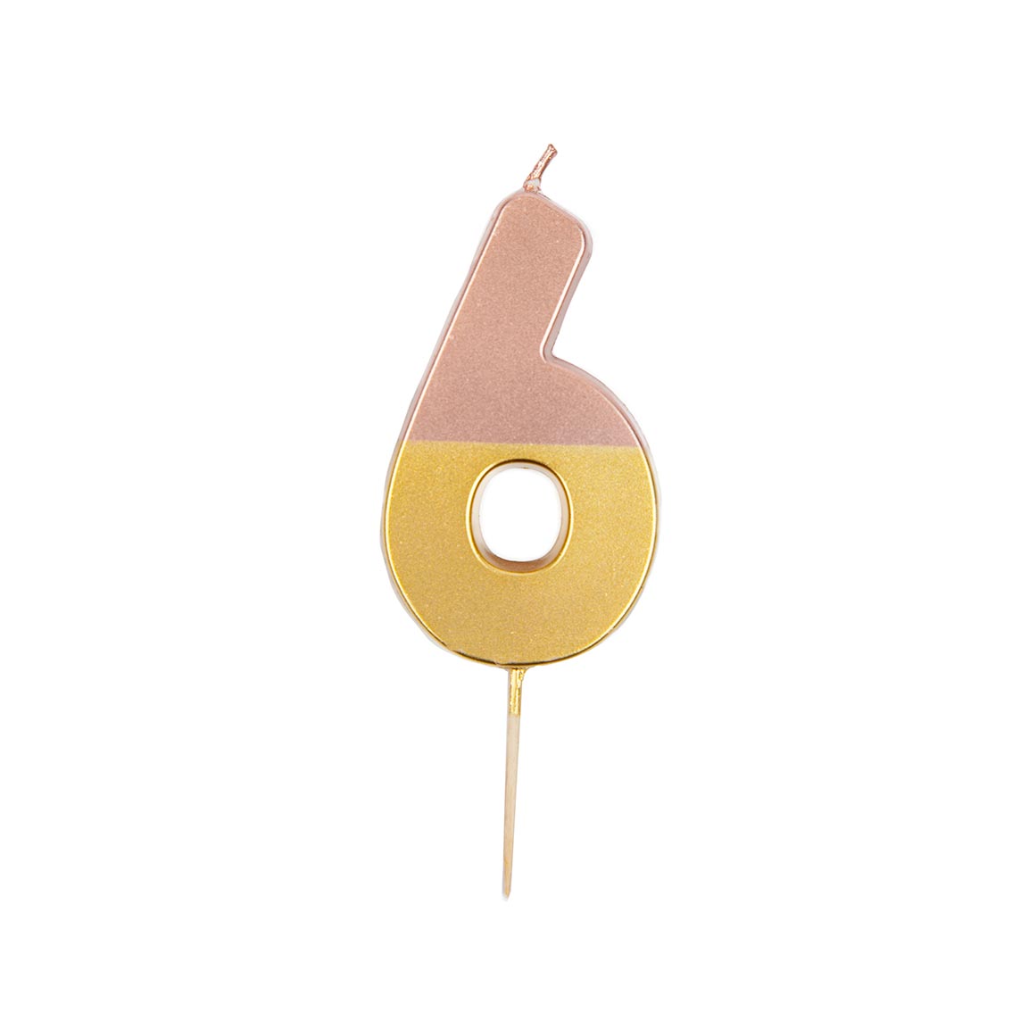 Rose Gold Dipped Number Candle - 6