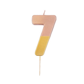 Rose Gold Dipped Number Candle - 7