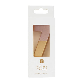 Rose Gold Dipped Number Candle - 7