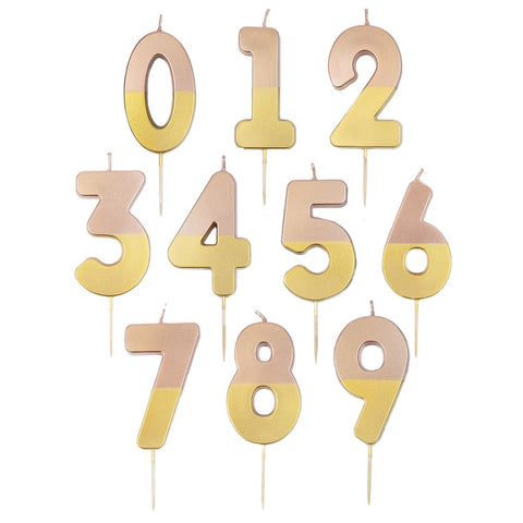 Rose Gold Dipped Number Candles Starter Set - Numbers 0-9