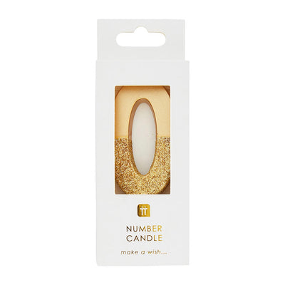 Gold Glitter Number Candle - 0