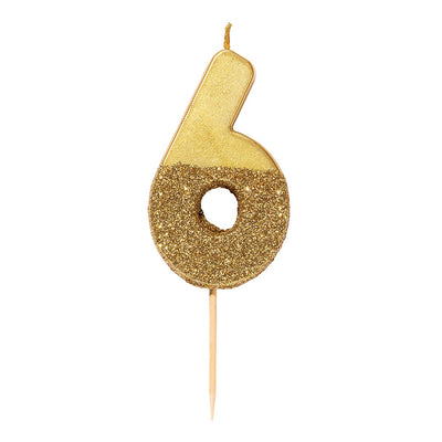 Gold Glitter Number Candle - 6