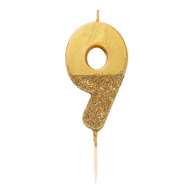 Gold Glitter Number Candle - 9