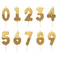 Gold Glitter Number Birthday Candles Starter Set - Numbers 0-9