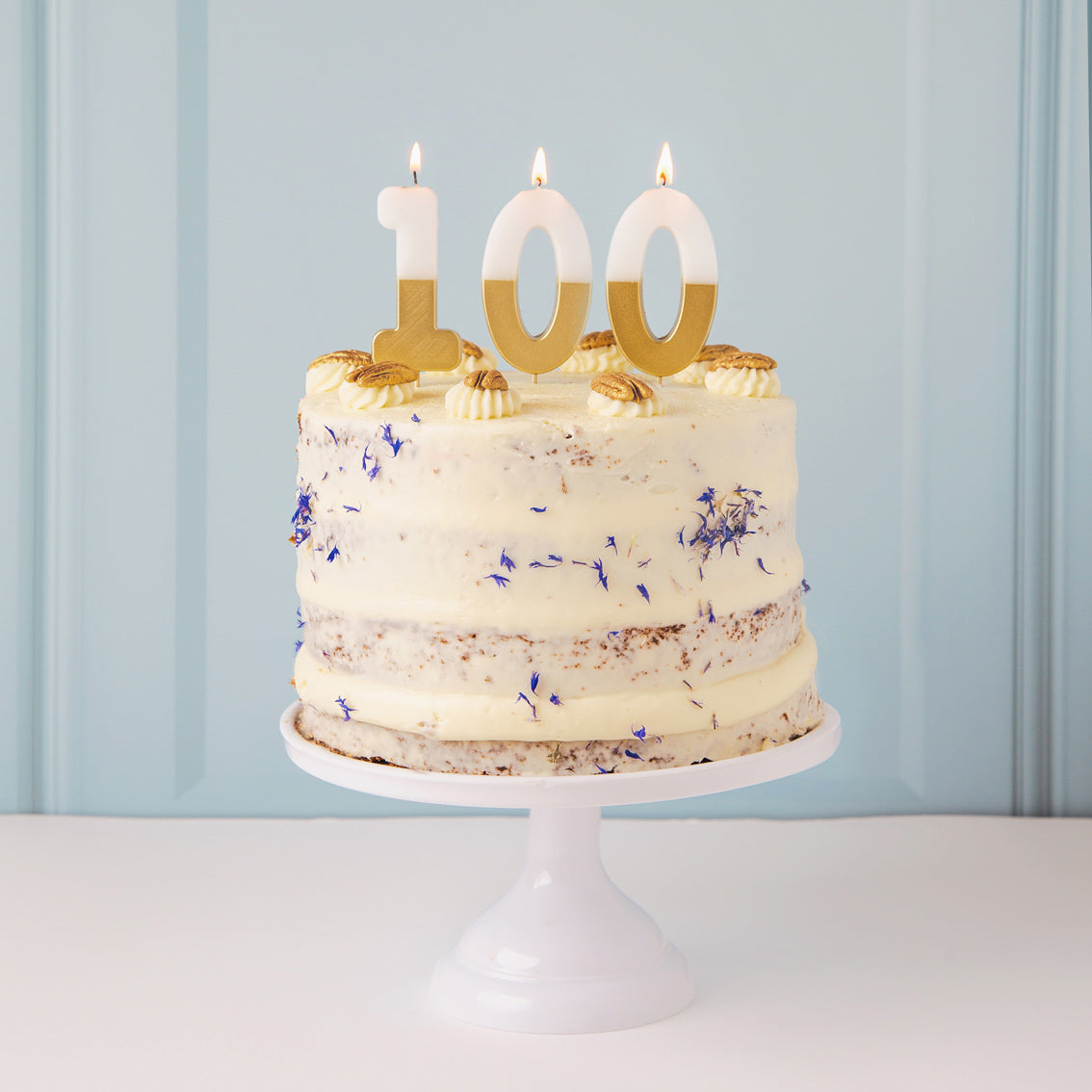 White & Gold Number Candle - 0