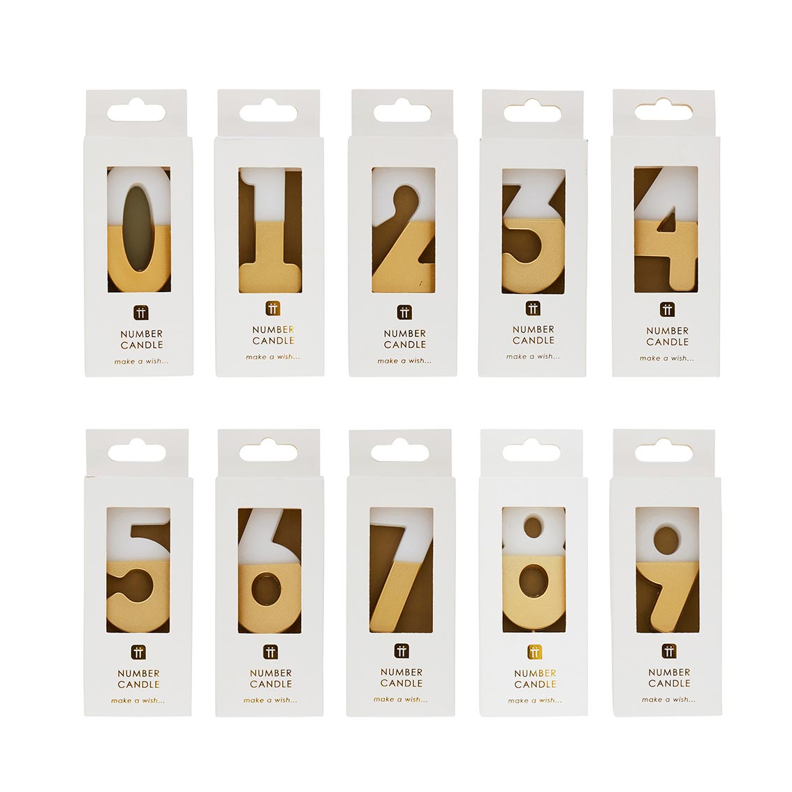 Gold & White Birthday Number Candles Starter Set - 0-9