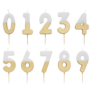 Gold & White Birthday Number Candles Starter Set - 0-9