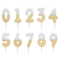 Gold & White Birthday Number Candles Starter Set - 0-9