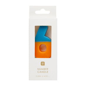 Orange and Dark Blue Number Candle - 6