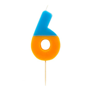 Orange and Dark Blue Number Candle - 6