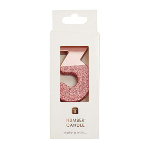 We Heart Birthdays Rose Gold Glitter Number Candle 3