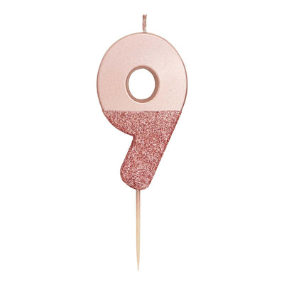 Image - We Heart Birthdays Rose Gold Glitter Number Candle 9