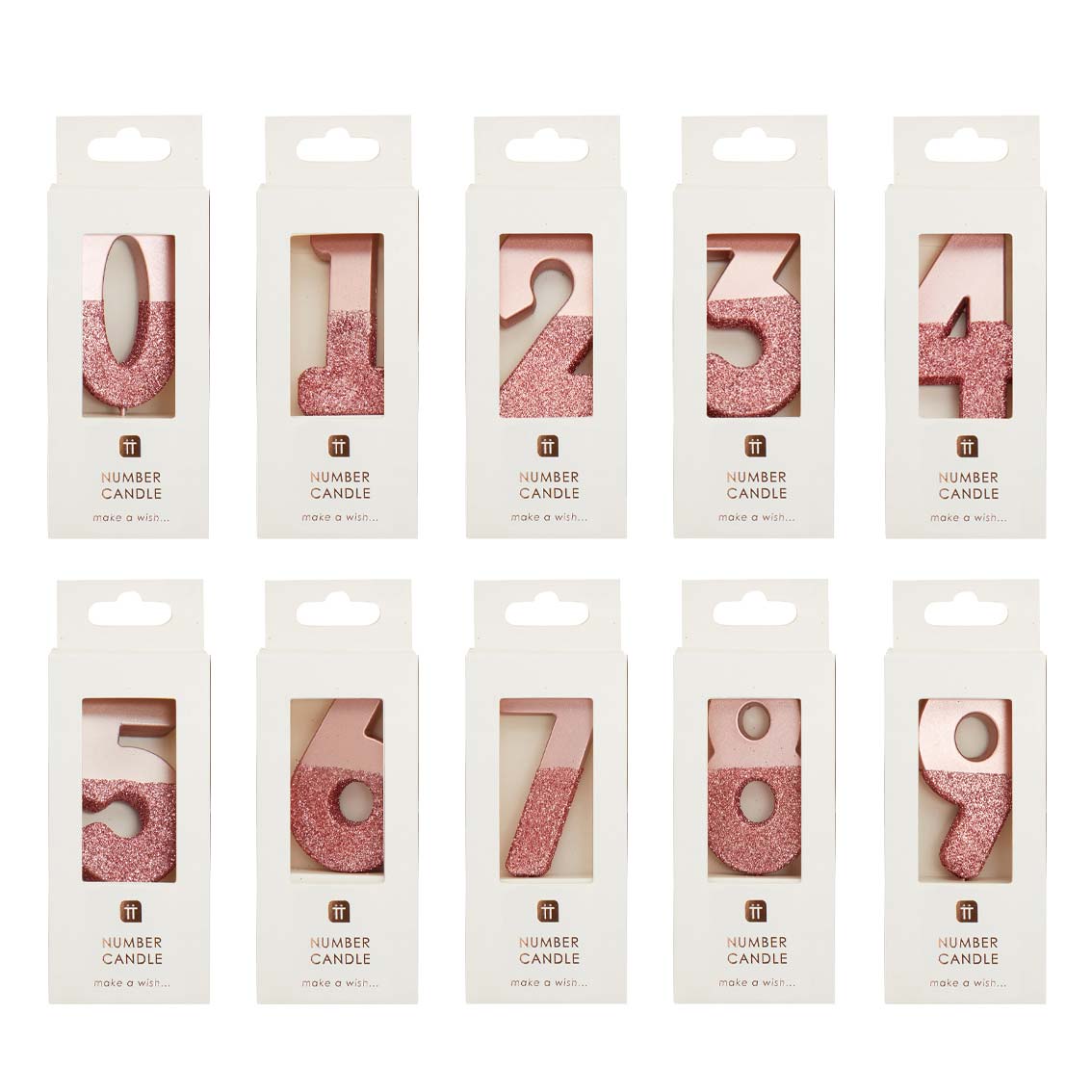 Rose Gold Glitter Birthday Number Candles Starter Set - 0-9