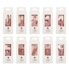 Rose Gold Glitter Birthday Number Candles Starter Set - 0-9