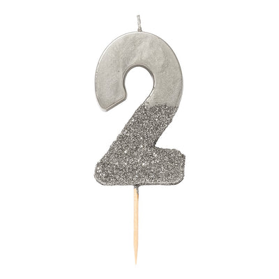 Image - We Heart Birthdays Glitter Number Candle 2, Silver
