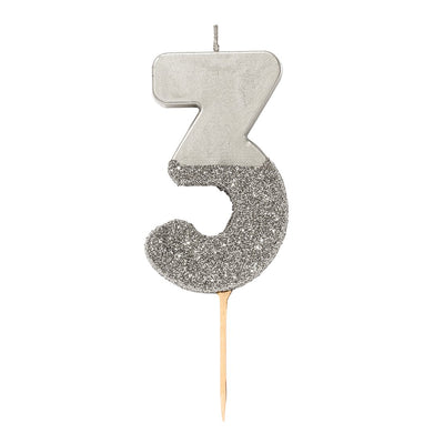 Image - We Heart Birthdays Glitter Number Candle 3, Silver