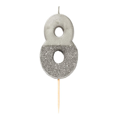 Silver Glitter Number Candle - 8
