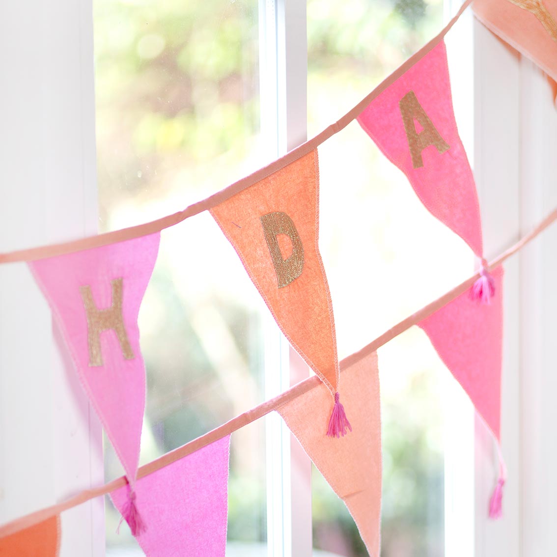 Pink Happy Birthday Cotton Fabric Bunting, 3m