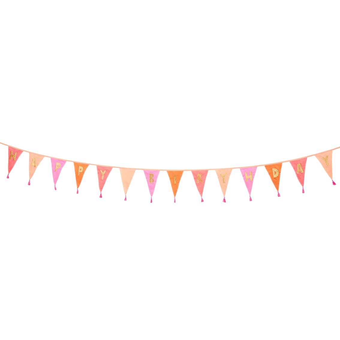 Pink Happy Birthday Cotton Fabric Bunting, 3m