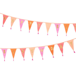 Pink Happy Birthday Cotton Fabric Bunting, 3m