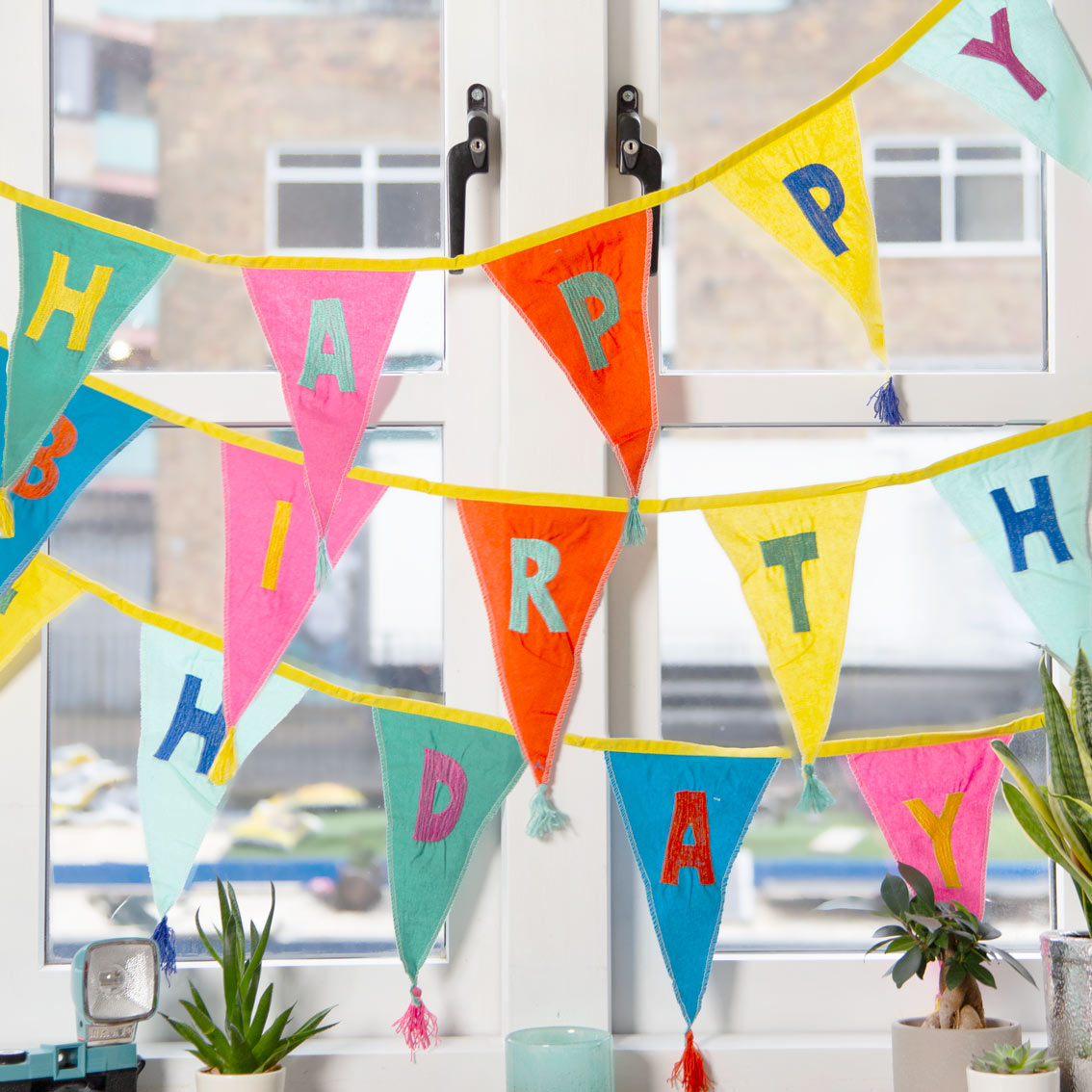 Rainbow 'Happy Birthday' Cotton Fabric Bunting - 3m