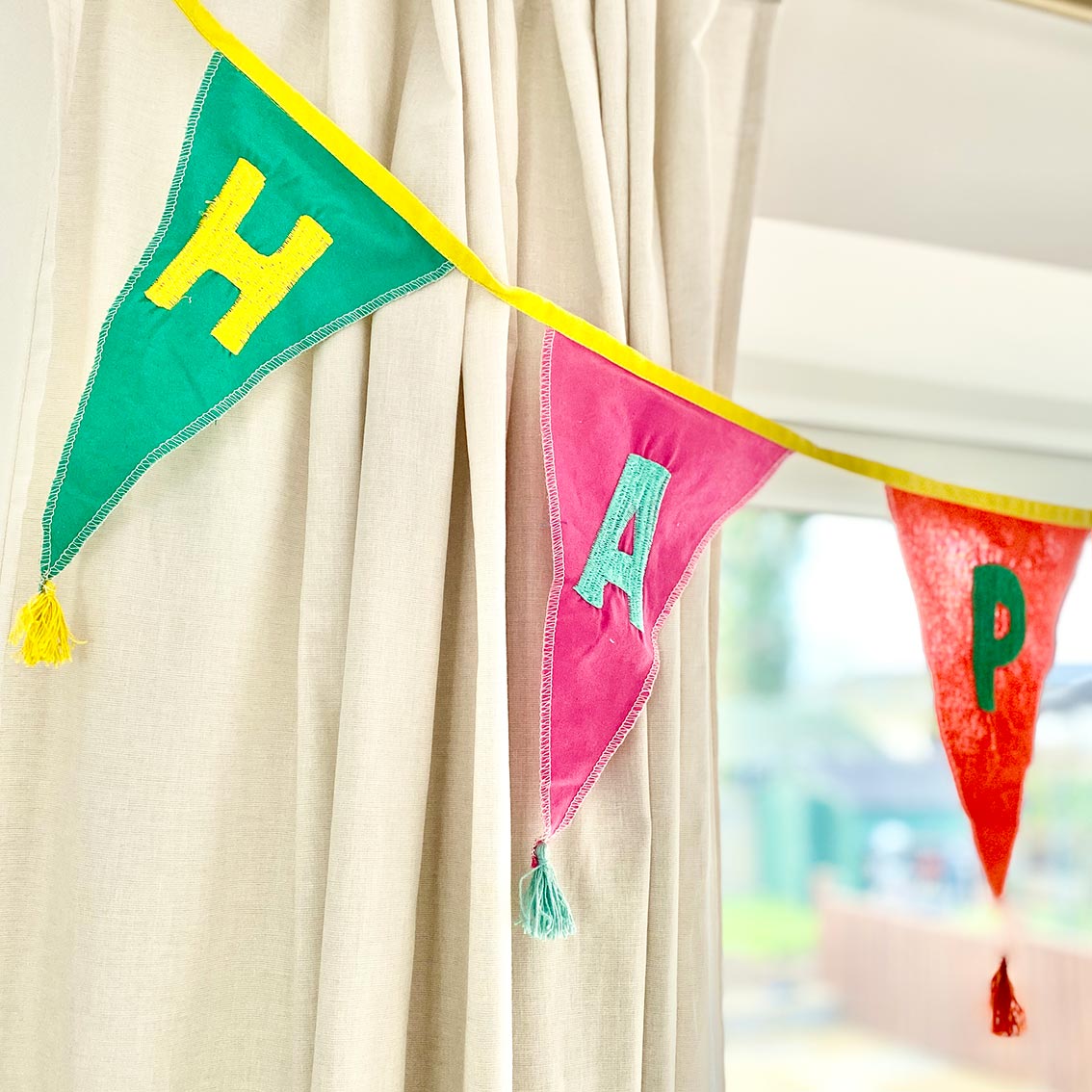 Rainbow 'Happy Birthday' Cotton Fabric Bunting - 3m