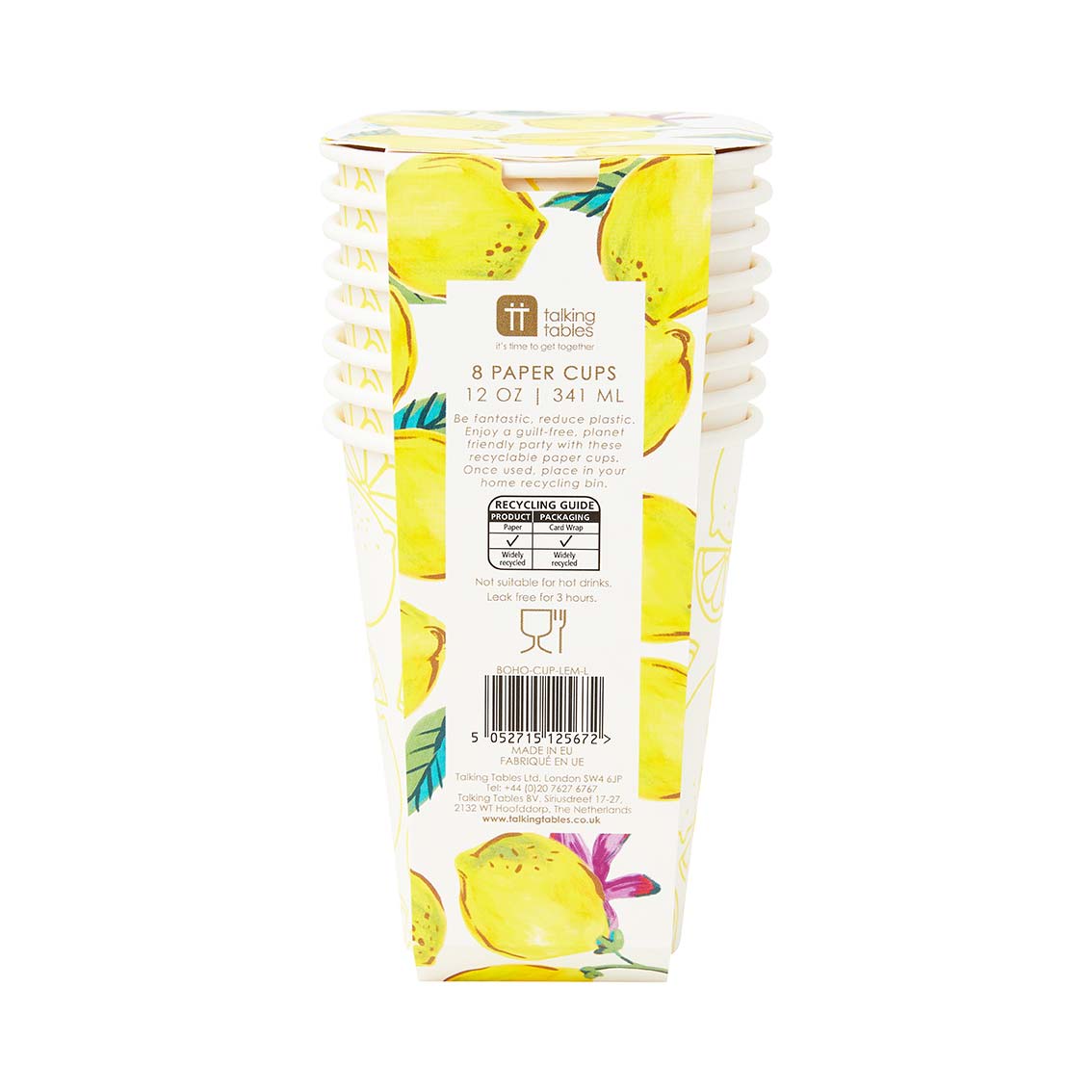 Boho Lemon Paper Cups - 8 Pack