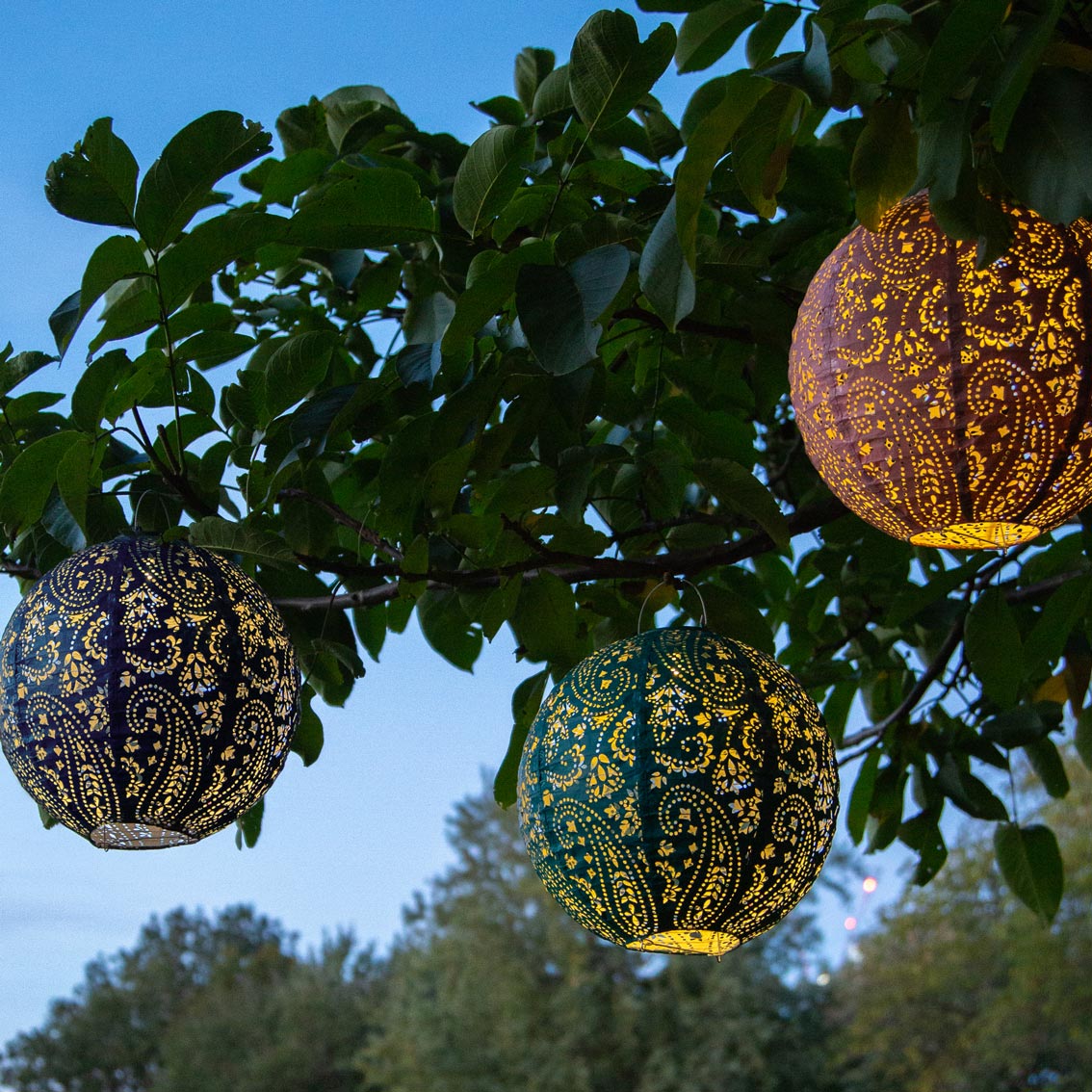 Boho Navy Outdoor Solar Lanterns, 20cm - 2 Pack