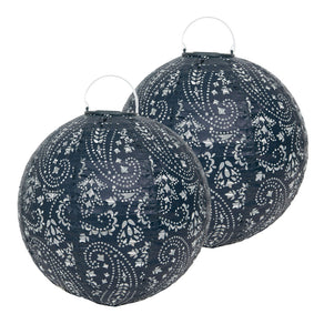 Boho Navy Outdoor Solar Lanterns, 20cm - 2 Pack