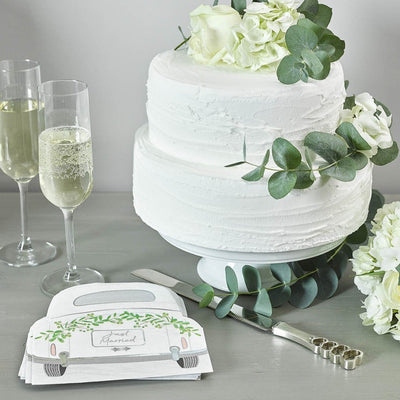 Botanical Bride 'Just Married' Car Shaped Paper Napkins - 16 Pack
