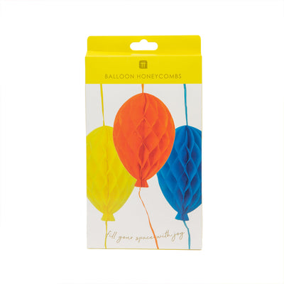 Birthday Balloons Bright Paper Honeycomb Decorations - 3 Pack