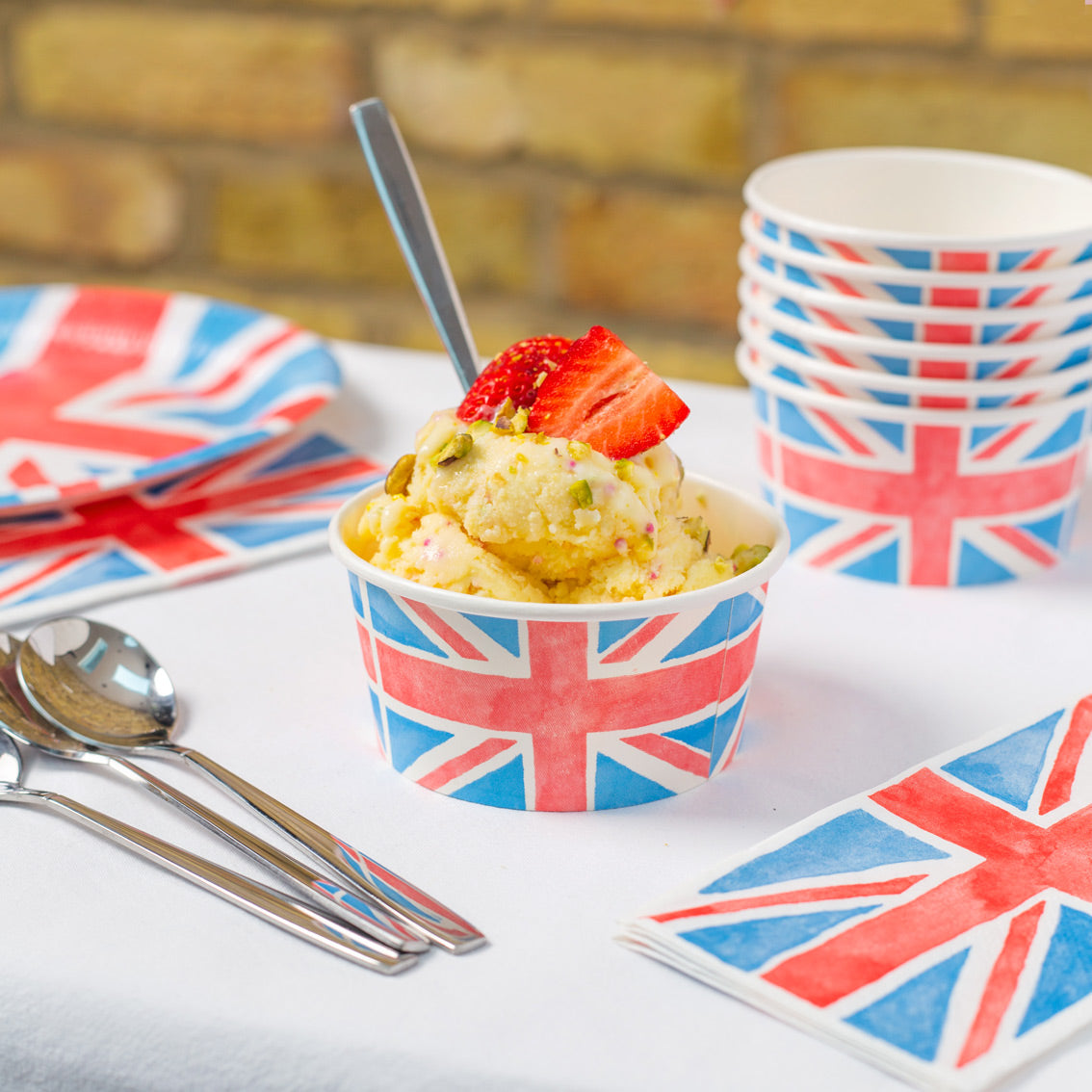 Royal Union Jack Flag Paper Ice Cream Cups - 8 Pack