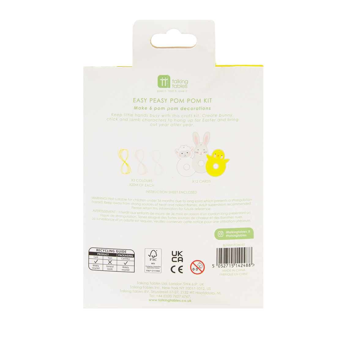 Spring Bunny Easter Pom Pom Kit - 6 Pack